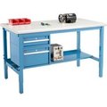 Global Equipment 60 x 36 Production Workbench - Laminate Safety Edge - Drawers   Shelf - Blue 319237BL